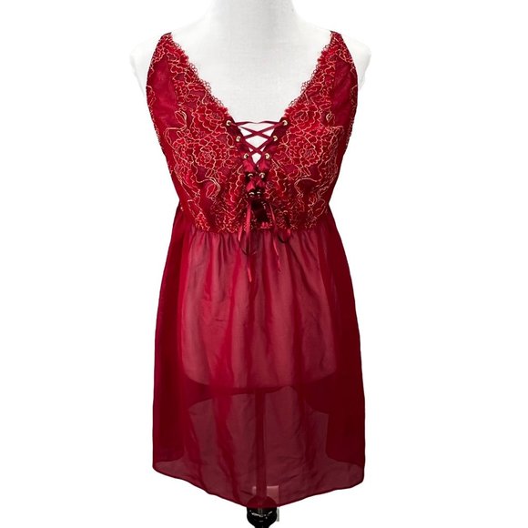 Seriously Sexy Cacique BabyDoll Nightgown sz 14/16 Lace Up Nightie Panty Set NWT